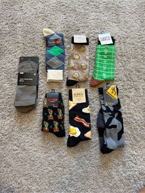 Assorted Men's Novelty Socks - Gray, Green, Black, Tan